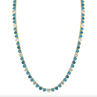 Turquoise Bezel Heart Tennis Necklace
